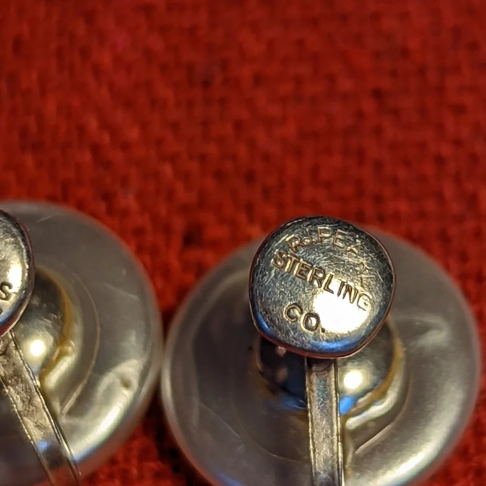R.I. Pearl Earrings Sterling Co. Vintage Faux Pearl Signed screwback
